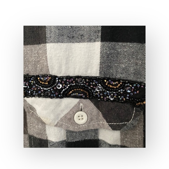 new LF Furst of a Kind  Sequin Embellish Plaid Flannel Shirt Shacket  Academia - Picture 12 of 16